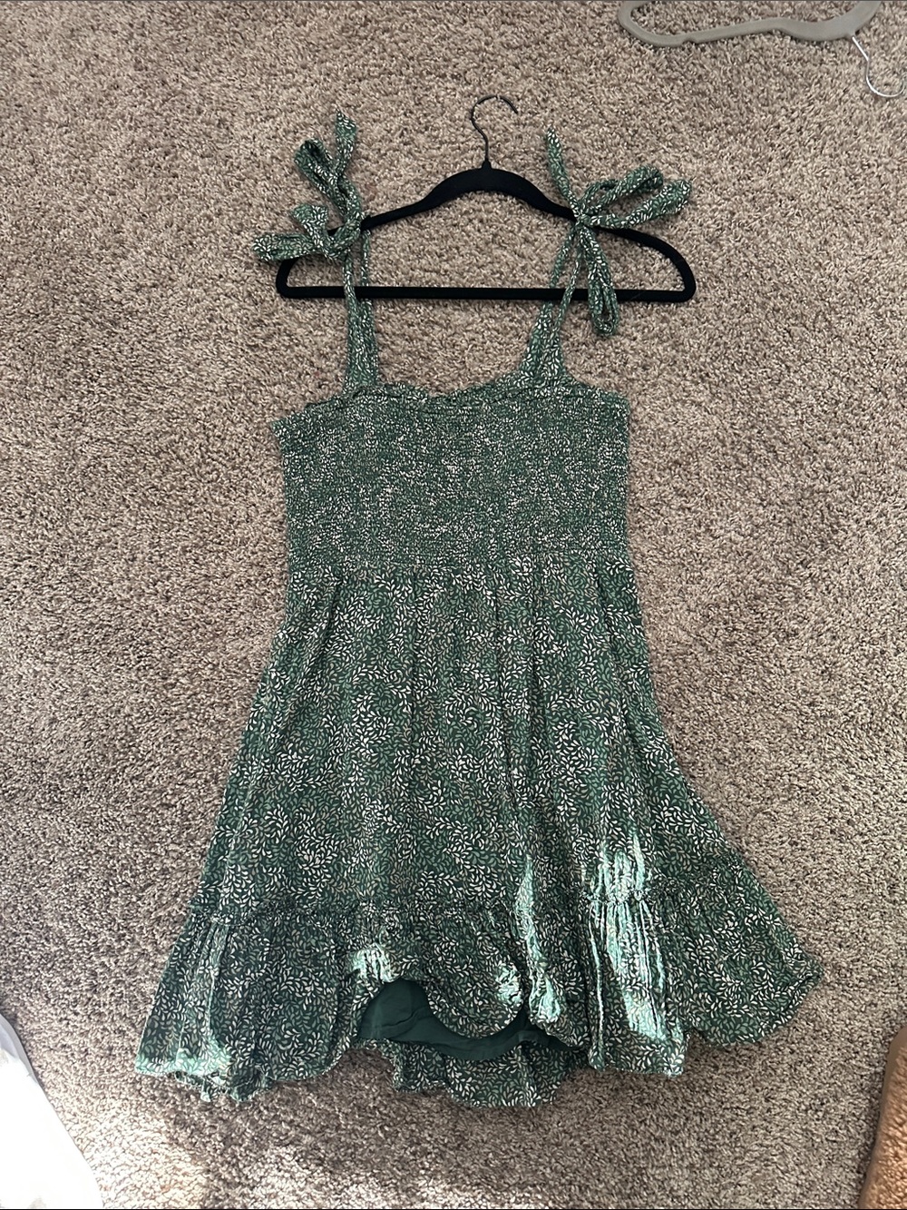 Woman’s Green Smocked Tie-Strap Sundress